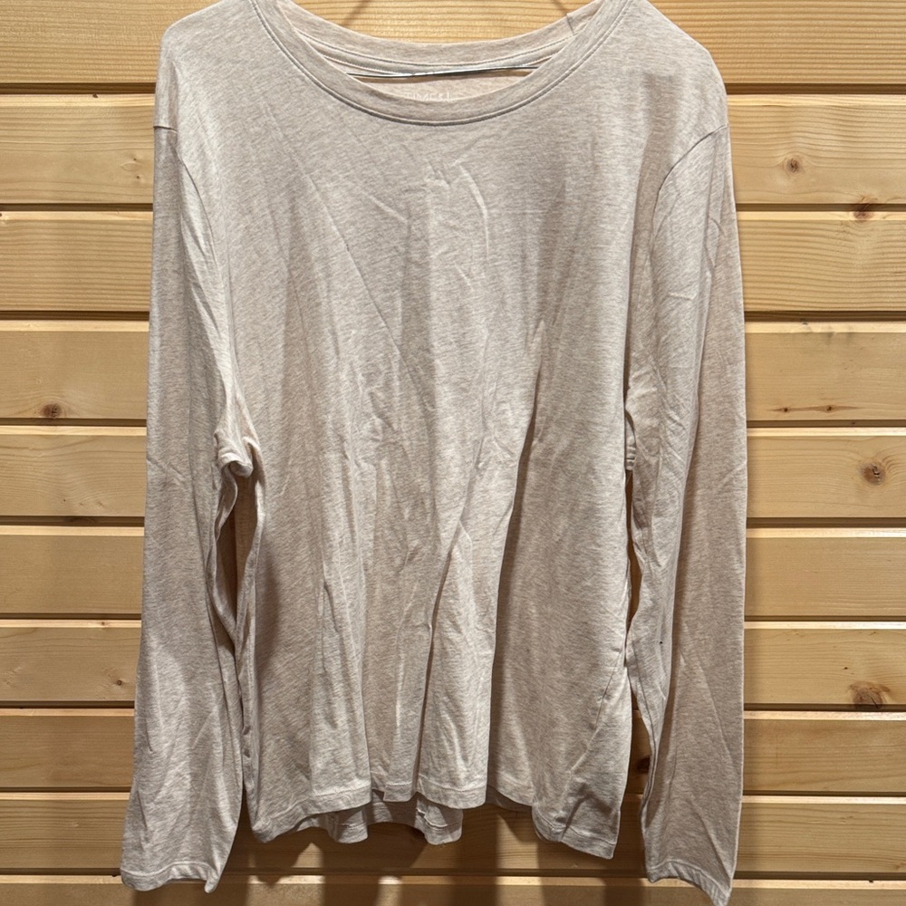 Time and Tru Lightweight Long Sleeve Crewneck Top - Beige